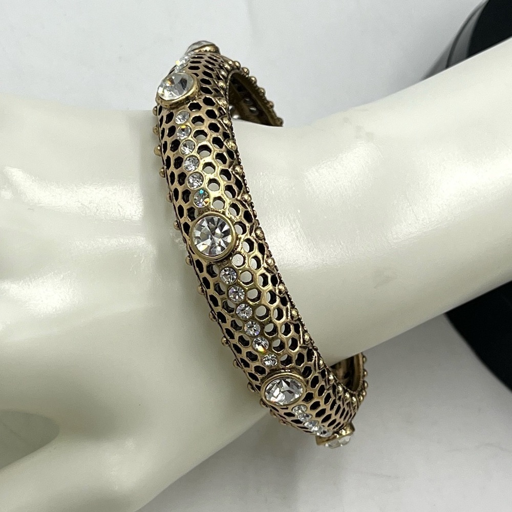 IMAN‎ Global Chic Antiqued Gold Tone Glamour Crystal and Meta Mesh Bangle NWOT